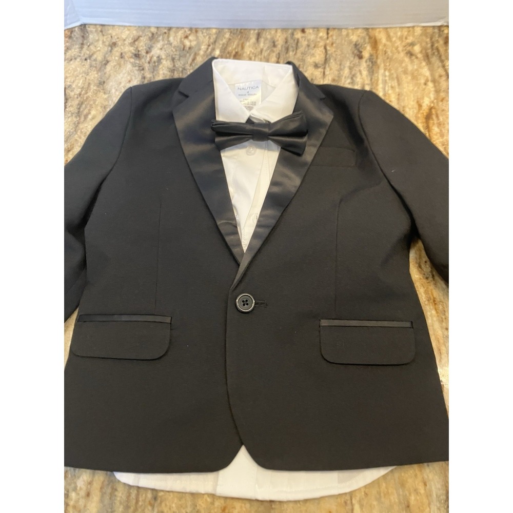 Boy's Toddler Size 4 Nautica NWT Tuxedo Formal Jacket, Bow and Shirt ONLY Black